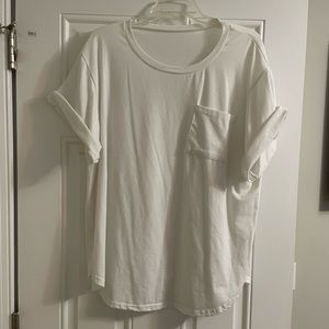 White Cuffed Sleeve Pocket Tee